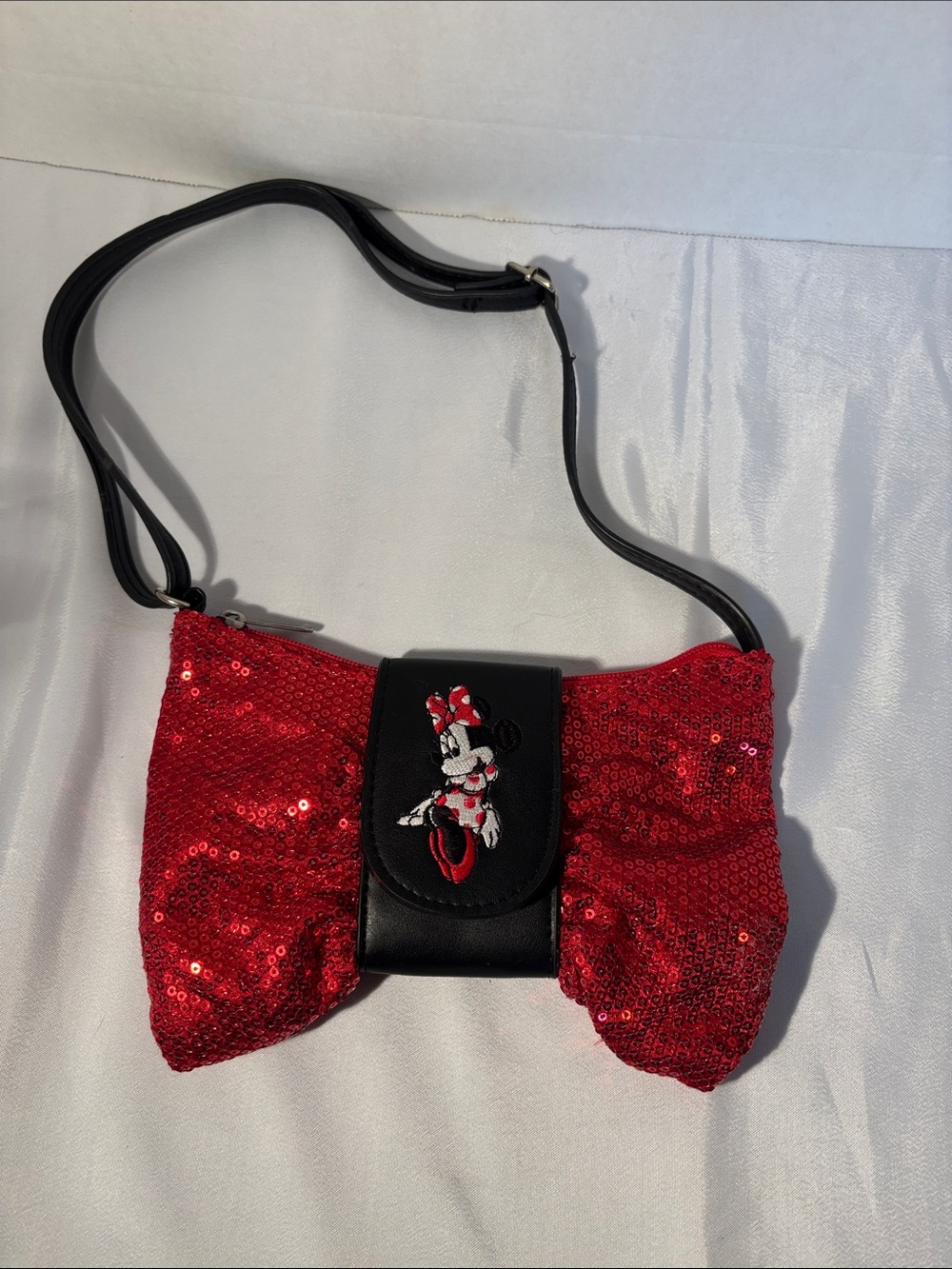Disney Red Sequin Bow Mini Crossbody with Black Strap